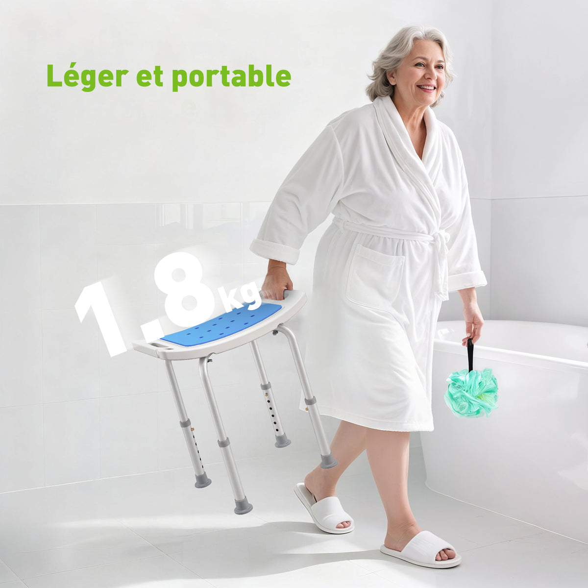 Siège de Douche réglable en Hauteur Tabouret de Douche Ergonomique Pieds antidérapants Charge Max. 135 Kg alu HDPE Blanc Bleu-6