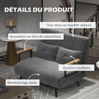 Canapé convertible 2 places avec dossier réglable sur 5 niveaux et 2 coussins rembourrés pour salon, chambre d'amis-5