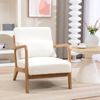 Fauteuil lounge - 3 coussins inclus - assise profonde - accoudoirs - structure bois hévéa - tissu bouclette crème-9