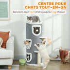 Tour pour chat à 4 niveaux arbre à chat stable avec griffoirs en sisal et bord en peluche 2 plateformes 50x36x101cm gris-3