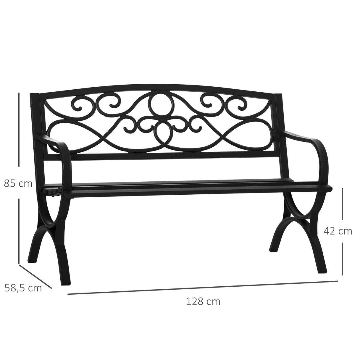 Banc de jardin 2 places banquette extérieur terrasse patio dossier incliné assise à lattes accoudoirs-2
