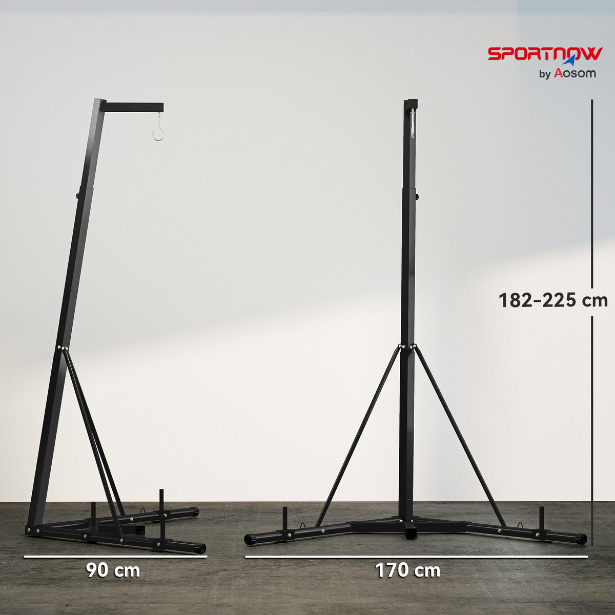 Support de sac de frappe sur pieds pliable réglable en hauteur avec base lestée charge max. 60 Kg acier noir-2