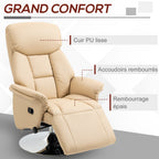 Fauteuil inclinable pivotant repose-pied réglable accoudoirs piètement acier chromé revêtement synthétique PU beige-5