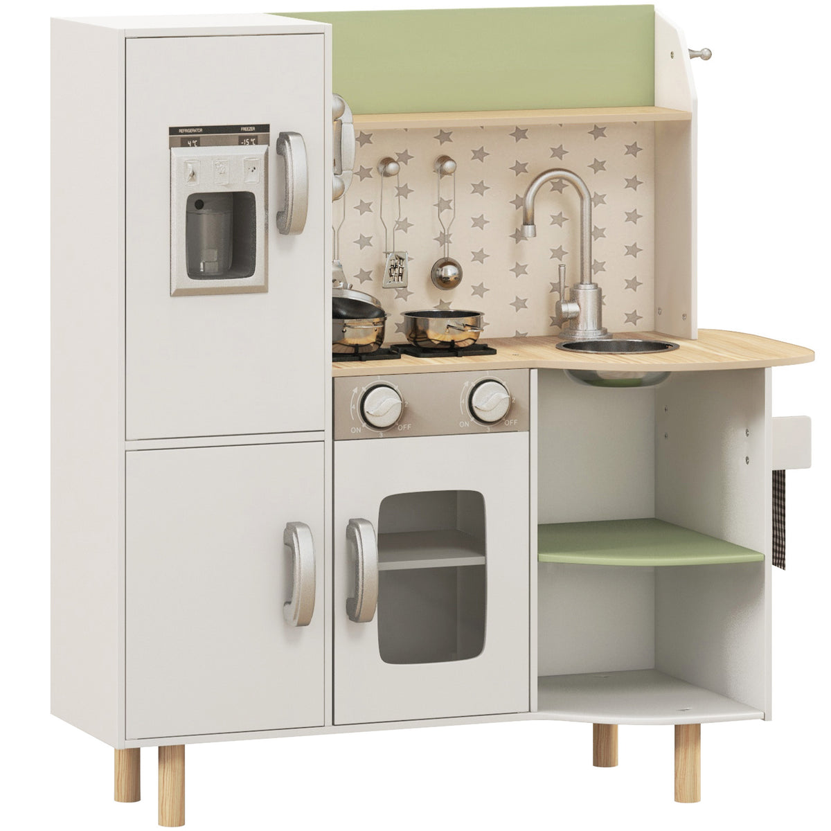 Cuisine enfant 3-8 ans jeu d'imitation avec machine à glaçons, évier mobile en acier inoxydable 84 x 34 x 89 cm blanc-0
