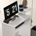 Bureau Informatique multimédia étagères Tablette Clavier Panier Gris Panneaux Particules Blanc-8