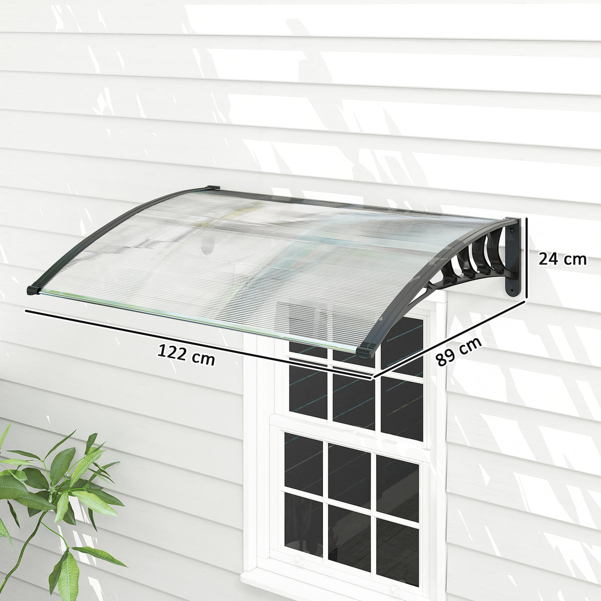 Auvent de porte d'entrée toit marquise en polycarbonate protection contre pluie neige UV 90 x 122 cm, transparente-2