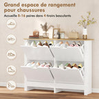 Meuble à chaussures 16 paires, armoire à chaussures étroite avec 4 tiroirs rabattables et étagères réglables-4