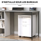 Lot de 2 caissons de bureau rangement de bureau sur roulettes tiroir placard niche panneaux particules blanc-4