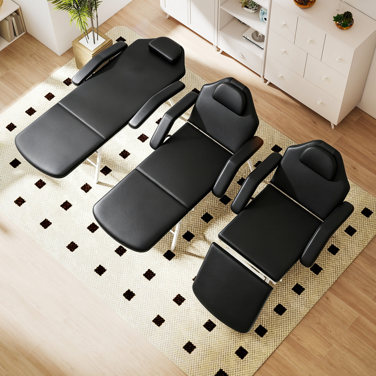 Table de massage pliante, lit de massage 3 zones portable 182 x 62 cm avec appuie-tête et accoudoirs amovibles, noir-8