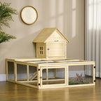 Clapier en bois enclos pour animaux villa pour lapin 2 niveaux avec aire de course rampe et portes verouillables-9