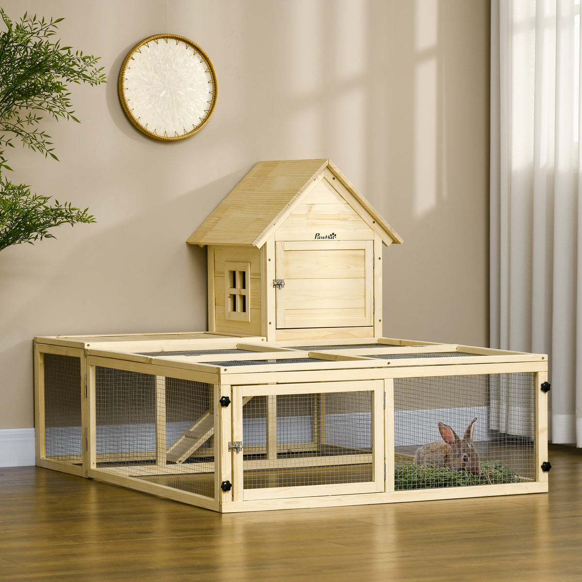 Clapier en bois enclos pour animaux villa pour lapin 2 niveaux avec aire de course rampe et portes verouillables-9