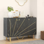 Meuble de rangement buffet salon avec 2 placards 3 portes et étagère réglable, pieds en métal, aspect marbre noir-7