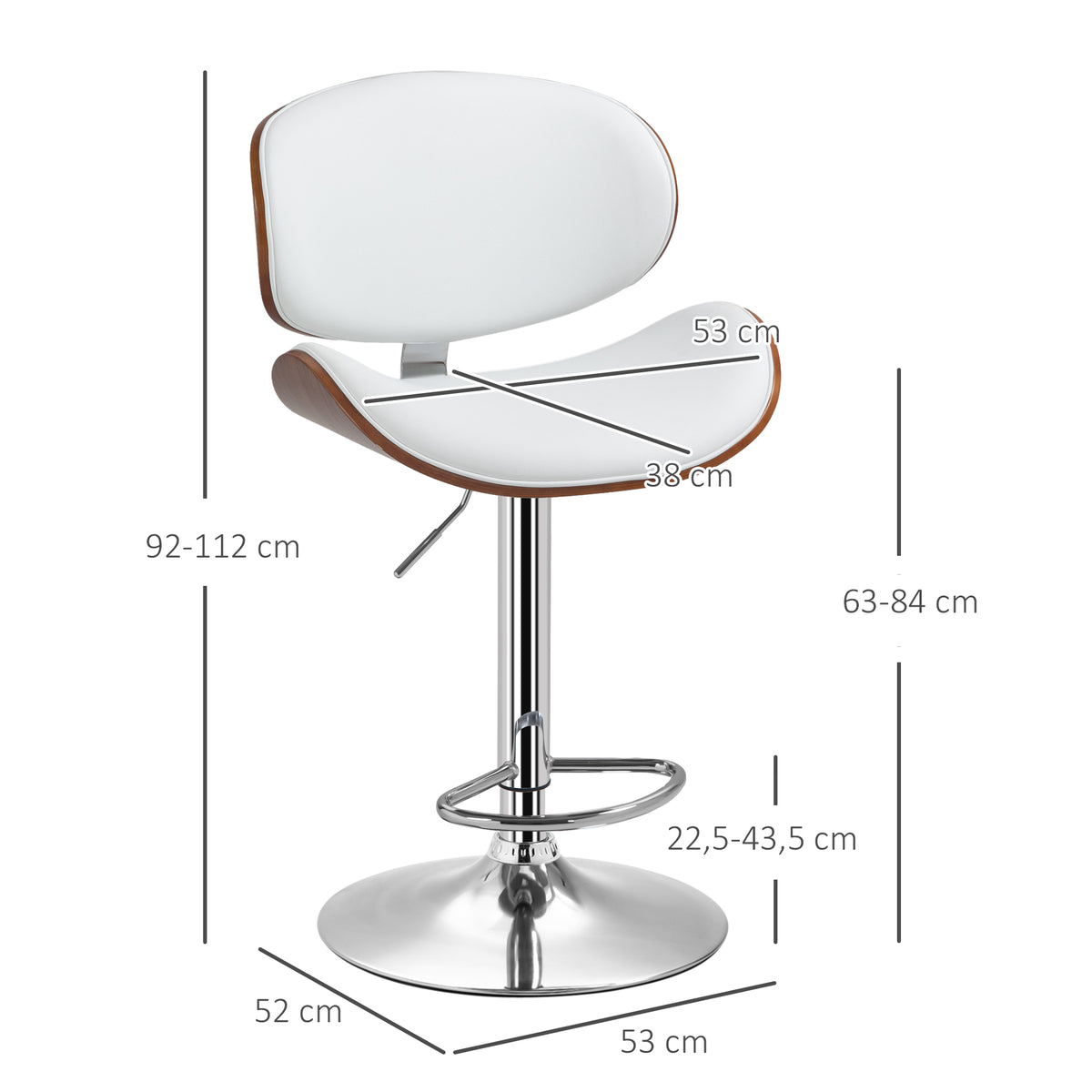 Lot de 2 chaises de bar tabouret hauteur réglable revêtement synthétique 53 x 52 x 92-112 cm blanc-2