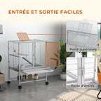 Cage pour petits animaux sur roulettes 2 niveaux avec 2 portes, 1 rampe, 1 étagère de rangement 61,5 x 44,5 x 86 cm gris-6