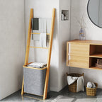Porte-serviettes bambou avec panier à linge, échelle porte-serviettes avec 1 panier à linge, 43 x 35 x 133 cm, gris-7
