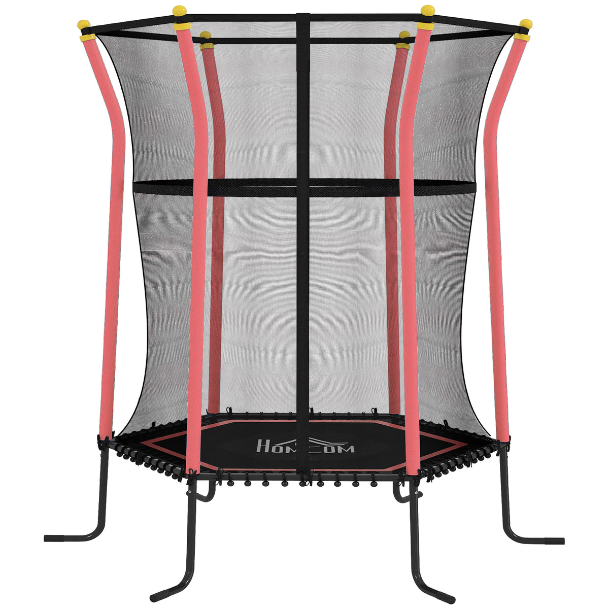 Trampoline pour enfant 1,22 x 1,11 x 1,9 m filet de sécurité porte zippée 6 poteaux rembourrés inclus rouge noir-0