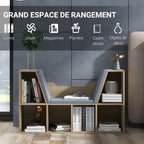 Bibliothèque Banc 2 en 1 Design Contemporain 6 casiers 3 Coussins fournis 102L x 30l x 61H cm Chêne Gris-3