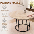 Table à Manger Ronde pour 4 à 6 Personnes, Ø 120 x 75 cm, Table de Cuisine avec Piétement Conique en Métal, Bois Naturel-5