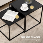 Lot de 2 tables basses gigognes carrées style industriel en métal noir mat - dim. 40 et 35 cm-5