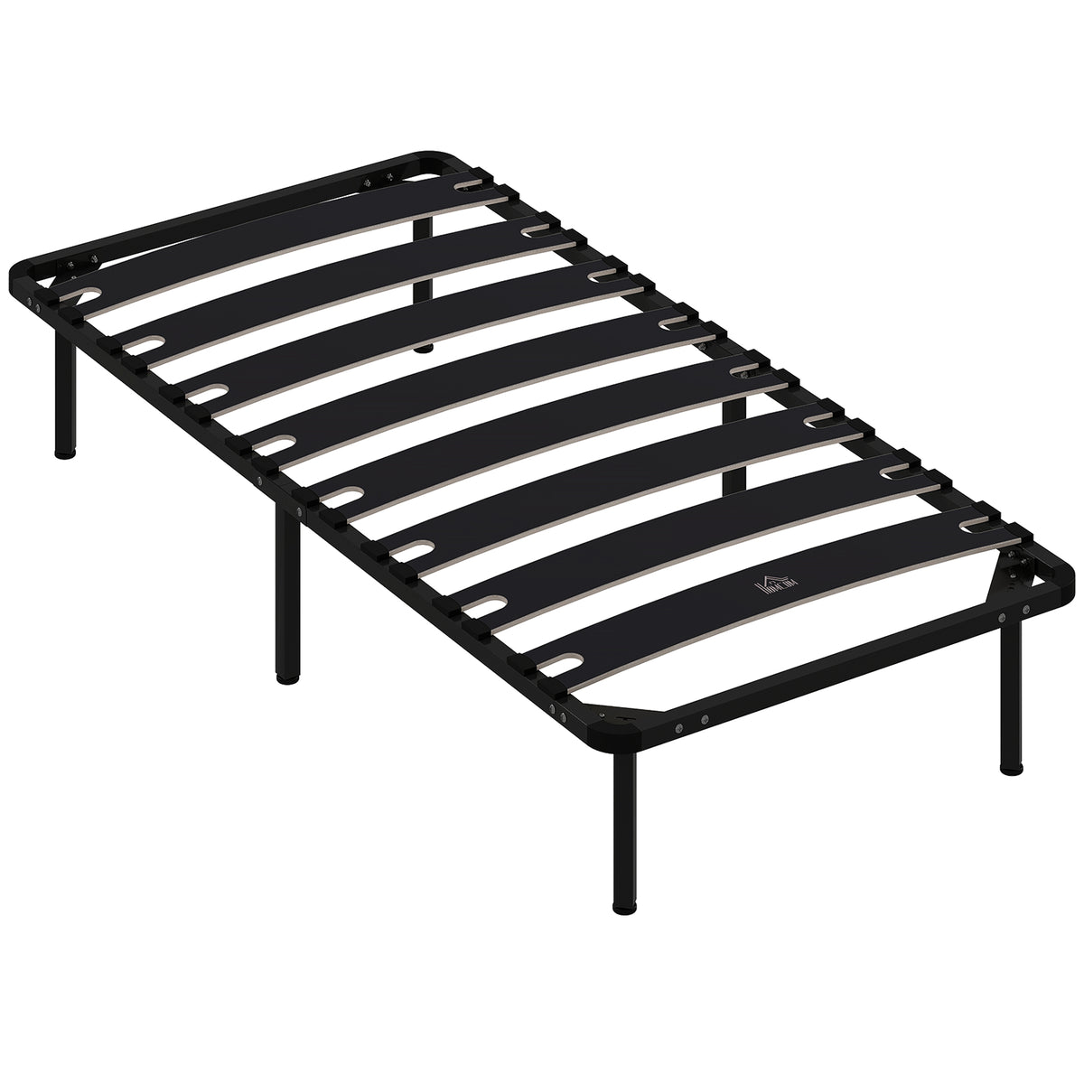 Cadre de lit 90 x 190 cm, lit simple avec sommier à lattes en bois massif et pied, avec rangement au-dessous, noir-0