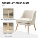 Fauteuil Scandinave Confortable pour Salon et Chambre, Pieds en Bois Massif, Revêtement en Tissu Lin, Beige-4