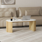 Table basse ovale, table d'appoint aspect effet marbre, coins arrondis pieds épais, 110 x 50 x 40 cm, blanc-6