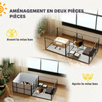 Parc de Mise Bas pour Chien 2 Compartiments Séparés avec Toile Oxford Coupe-Vent 7 Panneaux 203x102x60cm Noir-5