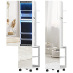 Armoire à bijoux armoire avec miroir sur pied pivotante à 360° éclairage LED 37x40x165,5cm cadre blanc, doublure noire-0