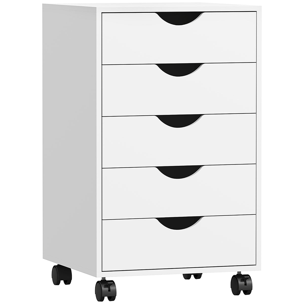 Caisson bureau mobile, meuble rangement sur roulettes avec 5 tiroirs, bois, 40 x 40 x 68,5 cm, blanc-0