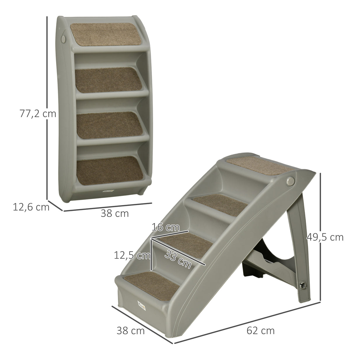 Escalier pour chien pliant à 4 marches antidérapantes escalier pour animaux en plastique 62 x 38 x 49,5 cm gris-2