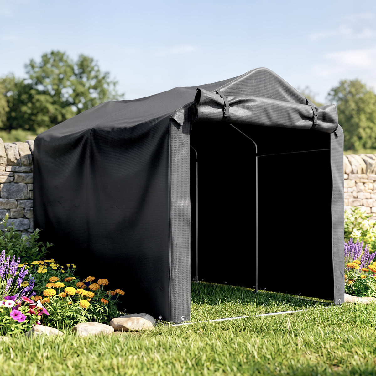 Abri de jardin 2 x 1,6 x 1,65 m abri extérieur cadre en métal galvanisé, imperméable résistant aux UV, gris foncé-1