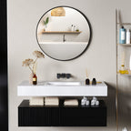 Miroir rond miroir salle de bain cadre en métal facile à installer, pour chambre, salon, entrée, Ø 70 x 2,5 cm noir-1