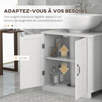 Meuble sous lavabo salle de bain meuble sous vasque avec double porte et étagère réglable, 60x30x60cm, blanc-5