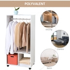 Lot de 2 portants à vêtements penderie mobile avec roulettes 2 niches + Grand Espace penderie en bois Blanc-5