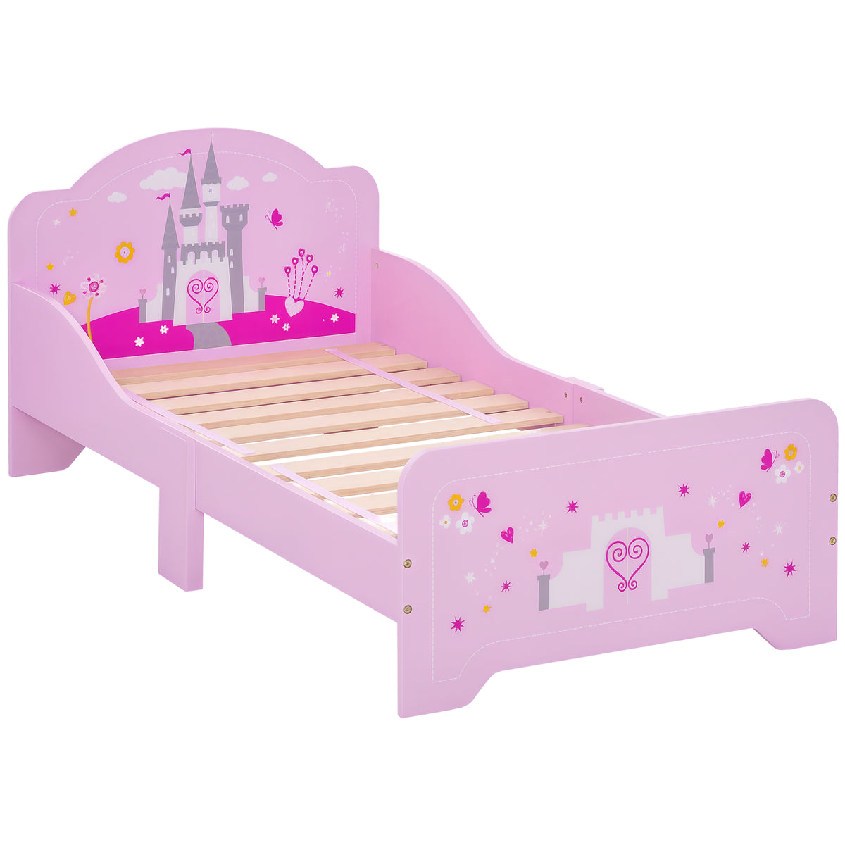 Lit Enfant 140x70cm - lit enfant Design Princesse Motif château - sommier Lattes Inclus - MDF Contre-plaqué Rose-0