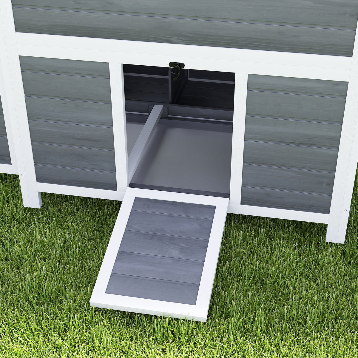 Poulailler en bois XL avec nichoir 3 compartiments tiroir amovible toit imperméable porte-rampe 100x86x100cm gris-9