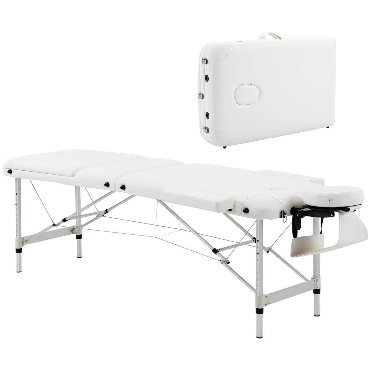 Table de massage 3 zones pliante cosmétique portable charge max. 225 Kg hauteur réglable cadre en alliage blanc-0