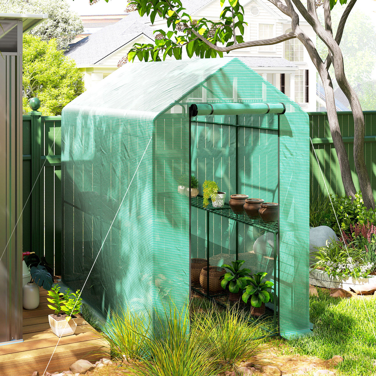 Serre de jardin PE étagère 2 niveaux, serre de balcon, bâche renforcée 140 g/m², châssis en acier, 186x120x190cm, vert-7