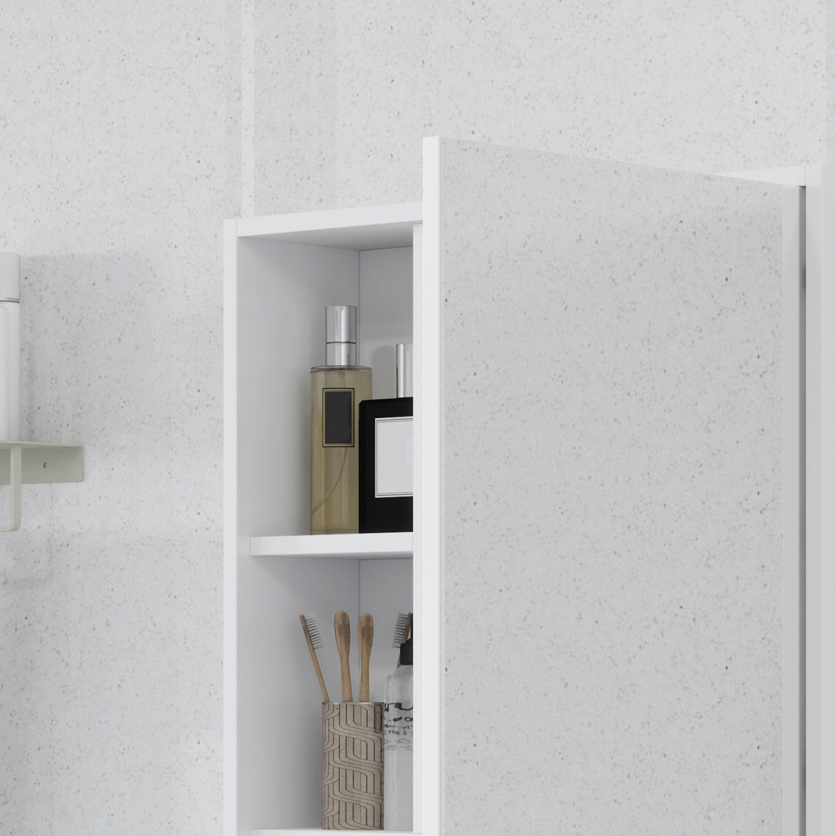 Armoire murale salle de bain avec miroir, meuble salle de bain, 5 compartiments et étagère réglable, 60x15x76cm, blanc-7