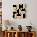 Décoration murale en métal, sculpture murale en métal, design unique à plusieurs disques, 60 x 60 cm, naturel et noir-8