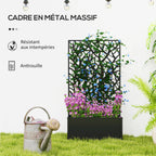 Jardinière avec treillis, bac à fleurs pour plantes grimpantes, légumes, fleurs en métal 61 x 23 x 113 cm noir-5