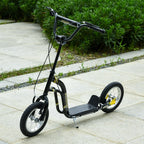 Trottinette enfants, grandes roues pneumatiques 12 pouce en caoutchouc, charge 100 kg, trottinette tout terrain avec double freins, hauteur réglable et béquille latérale, 5 à 12 ans, noir-1