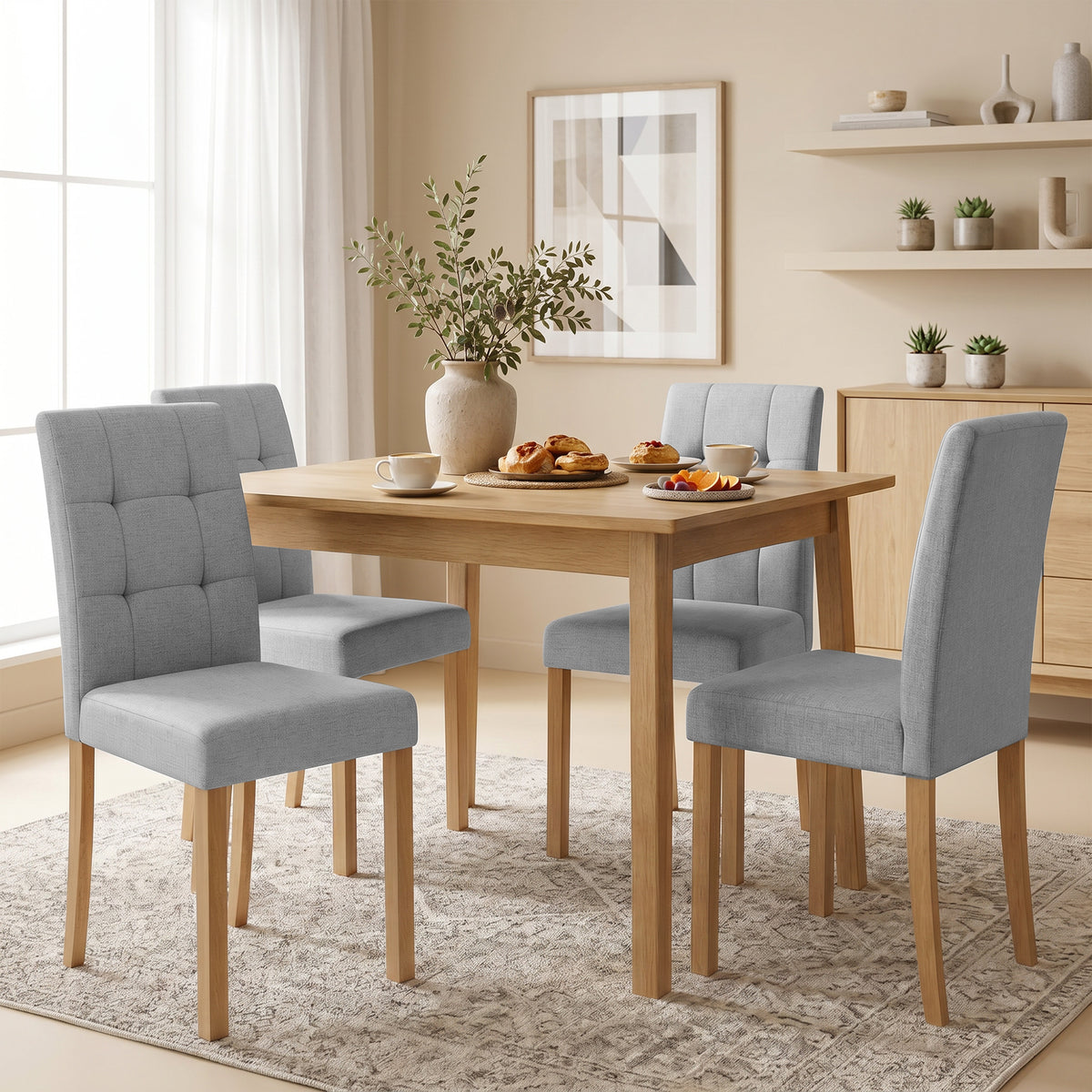 Lot de 2 chaises de salle à manger, chaise de cuisine moderne avec siège rembourré en tissu effet lin, gris clair-8