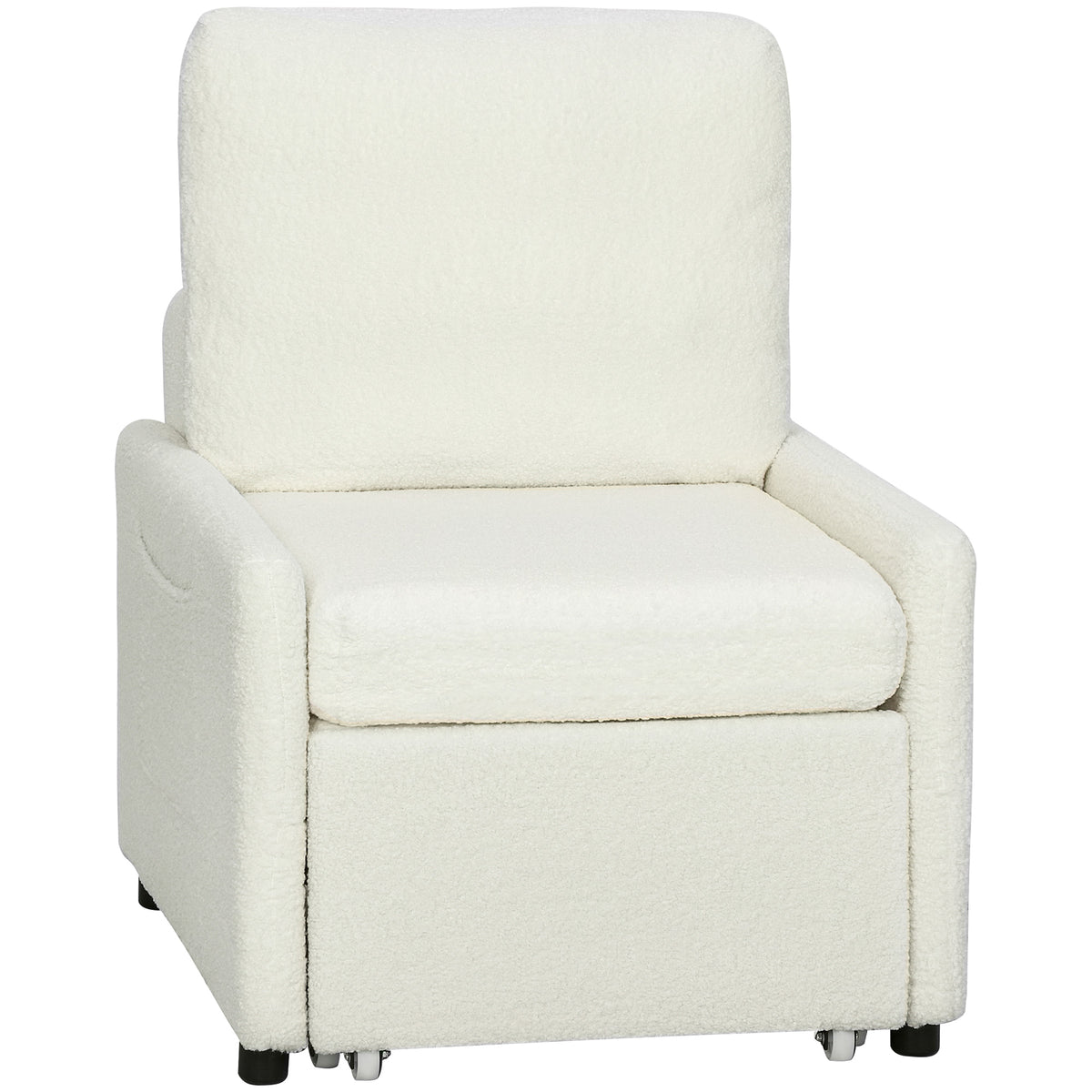 Fauteuil convertible 1 place, fauteuil-lit avec rangement caché, assise large et rembourrée, 72 x 85,5 x 91 cm, crème-0