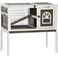 Clapier à lapins cage lapin intérieur, avec bac amovible, 2 portes verrouillables, échelle, 90 x 53 x 87 cm, café-0
