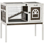 Clapier à lapins cage lapin intérieur, avec bac amovible, 2 portes verrouillables, échelle, 90 x 53 x 87 cm, café-0