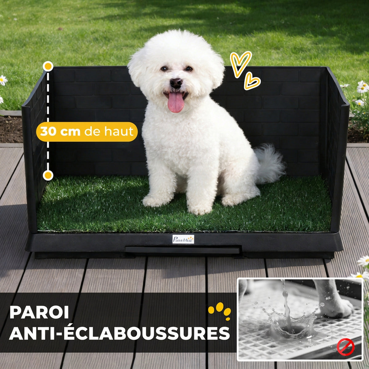Toilette pour Chien avec Gazon Artificiel, Parois Hautes et Plateau Coulissant, Système de Drainage, 75x51x36,5cm, Noir-3