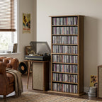 Rangements pour CD et DVD avec 8 compartiments et 6 étagères réglables, capacité max. 360 CD/185 DVD et Blu-ray, noyer-7