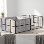 Parc de Mise Bas pour Chien 2 Compartiments Séparés avec Toile Oxford Coupe-Vent 7 Panneaux 203x102x60cm Noir-1