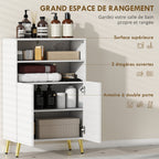 Meuble salle de bain, armoire salle de bain étroit 5 niveaux, portes cannelées à fermeture douce 60 x 31,8 x 93 cm blanc-4